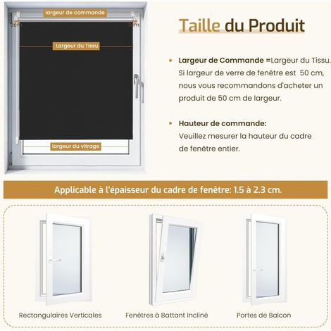 Enrouleur Occultant sans Perçage Installation Facile 100% Opaque Protection Thermique Solaire pour Fenêtre Porte, 40 cmx 180 cm(Largeur du Tissu 40cm), Noir (1/2)