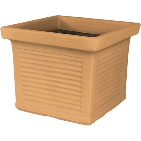 Jarrón cuadrado decorativo clásico tradicional de 40x40 cm y 33 cm de alto, en polímero Impruneta, ideal para plantas en jardines y terrazas (1/4)