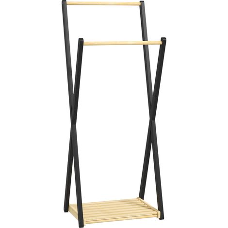HOMCOM Appendiabiti in Legno da Terra 2 Barre e Mensola Inferiore 61x45x152cm