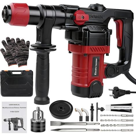 SDS-Plus Hammer Drill, Electric Chisel, Drill, Chisel, Handle, Safety Clutch for Concrete, Stone, Tiles (1/3)