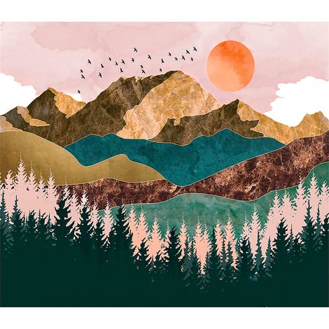 Cuadro decorativo de pared con paisaje de bosque y montaña, 150 x 130 cm, de franela suave, ideal para el salón. (1/5)