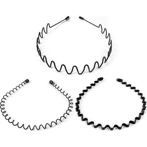 3 diademas para hombre, diademas metálicas, diademas onduladas, banda de aro antideslizante para exteriores, deportes, yoga, maquillaje (negro) (1/5)