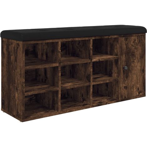 Banc de rangement à chaussures avec 11 compartiments 102 x 32 x 50 cm bois d'ingénierie couleur chêne fumé DEC024837 (1/5)