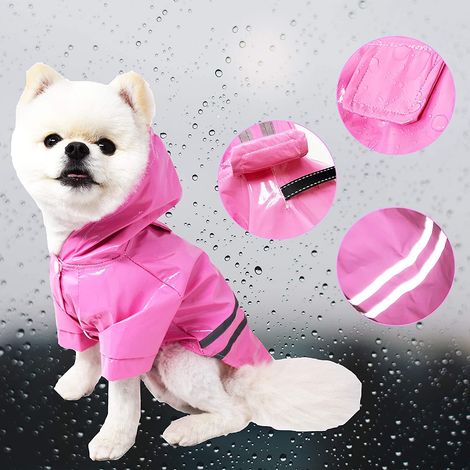 Imperméable pour chien, manteau imperméable léger et respirant, poncho à capuche avec bandes réfléchissantes de sécurité (1/5)