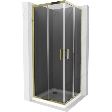 Mexen Rio cabine de douche carrée 80 x 80 cm, graphite, or + receveur plat, blanc - 860-080-080-50-40-4010G