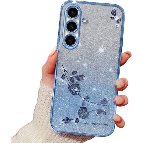 Custodia per Samsung Galaxy A05s 4G, fiore glitterato, blu (1/2)