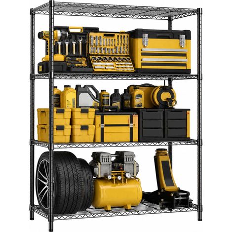 Étagère Métallique Robuste à 4 Niveaux, Capacité de Charge 635,6 kg, Étagère de Rangement en Acier pour Garage, Cave, Cellier, Buanderie et Atelier, Noir Brillant, 40 cm D×115 cm W×150,8 cm H (1/5)