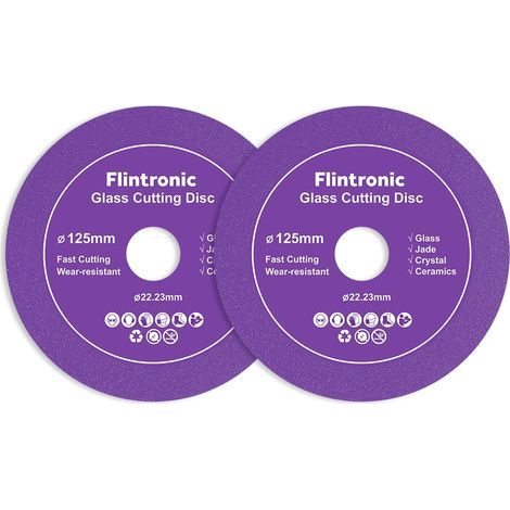 Flintronic Set di 2 dischi da taglio per vetro, disco diamantato da 125 mm per piastrelle, disco diamantato per il taglio di bottiglie, porcellana, giada, granito, vetro (125 x 22,23 mm) (1/5)