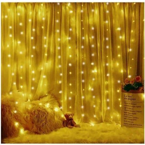 Rideau Lumineux, 3M3M Guirlande Lumineuse LED, 8 Modes d\'Eclairage Blanc Chaud, Decoration de Fenêtre, Noël, Mariage, Anniversaire, Maison, Patio,Rideau Lumineux Led