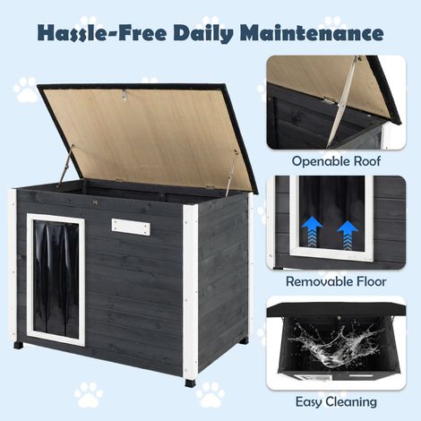 Wooden Dog House Outdoor with Natural Spruce Wood Frame, Removable Floor and Openable Asphalt Roof-S (1/5)
