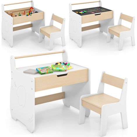 COSTWAY Kids Table and Chair Set Wooden Activity Desk and Chair Set-White (1/5)