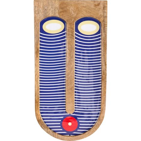 Decoración de pared motivo de rostro decorativa hecho a mano estilo boho madera de mango azul Jimeta