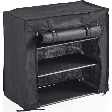 Scarpiera Salvaspazio in Tessuto con Ripiani, Mobile Portascarpe Verticale, Struttura in Metallo, Copertura Antipolvere con Zip, Colore Nero 3 Piani-Celine