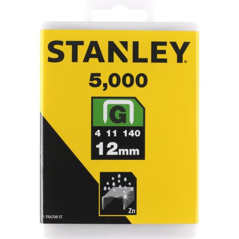 Stanley – Agrafes Type G 12 mm – Boîte de 5000 pièces – Acier galvanisé résistant à la corrosion – Fixations légères à intermédiaires