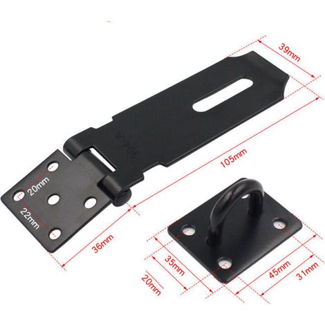 Verrou de Porte Cadenas Fermoir Moraillon Loquet de Porte avec Vis pour Porte, Meubles, Armoire, Tiroir, Placard et Jardin(plaque de verrouillage en acier inoxydable noir (4"))
