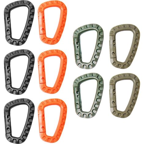 10 mosquetones de plástico, mosquetones en forma de D, mosquetones portátiles, presillas para colgar en mochilas, adecuados para montañismo, camping, presillas para colgar en mochilas