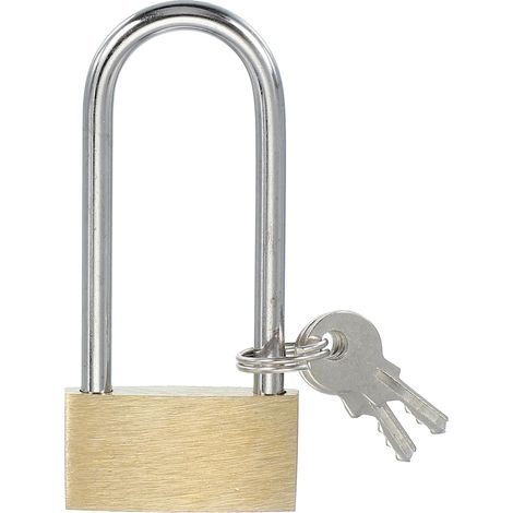Cadenas en laiton massif 2,6", 1 pièce Cadenas à anse longue à clé différente avec 2 clés Résistant aux intempéries pour casier de gymnase Portail Clôture Extérieur Intérieur (1/5)