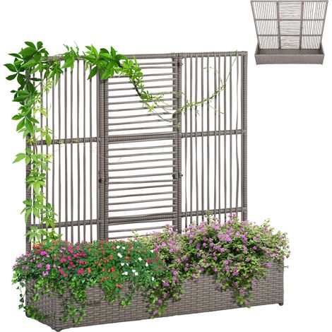 Jardinière avec treillis, résistante aux intempéries, en polyrotin, 103 x 29 x 103 cm, grise (1/5)