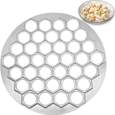 Pelmeni Vorm 37 Gaten Vorm, Macchina per ravioli 2 in 1, Keukengereedschap in alluminio per ravioli, Wonton, Baozi, Ravioli di Samosa, Mal antiaderente, Pressa per ravioli russa (Zilver) (1/5)
