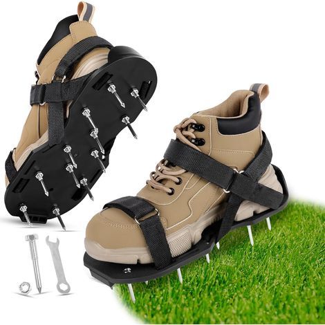 Aérateur de Pelouse Sandales, 1 Paire avec 13 Clous Métalliques 48mm, Sangles Scratch Réglables, Outil de Jardin pour Amélioration du Sol, Chaussures Aérateur pour Jardin/Pelouse/Cour/Terrasse (1/5)