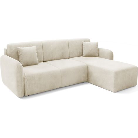 Divano Letto con Penisola Ranco, Contenitore, Reclinabile, Reversibile, 245x185 cm Bianco Crema