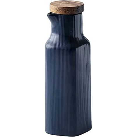Distributeur d'huile en céramique 300 ml - Distributeur d'huile d'olive, de vinaigre, de sauce soja - Anti-poussière - Avec couvercle (bleu) (1/5)