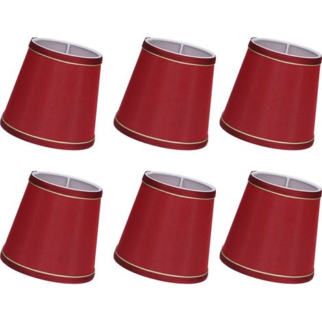 Abat-jour en tissu moderne, bleu clair, rouge vin/vert foncé à bord doré, pour lampe E14, lampadaire, lampe de table, suspension, applique (lot de 6, rouge vin) (1/5)