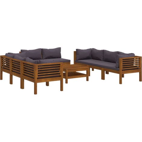 Salon de jardin 9 pcs Contemporain, Ensemble repas de jardin, avec coussin Bois d'acacia solide OIB4864E (1/5)
