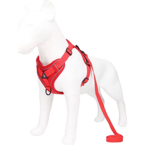Harnais Chien, Chien Réfléchissant Harnais, Harnais Chien Anti Traction, Ensemble Harnais et Laisse, Harnais Rembourré Doux Respirant pour Chiens de Petite, Moyenne et Grande Tailles (XL)-rouge (1/5)