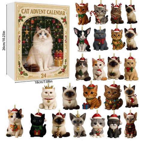 Nouveauté 2025 : Calendrier de l'Avent pour les amoureux des chats, boîte surprise, décoration pour sapin de Noël en acrylique (1/5)
