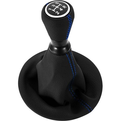 Suitable for Peugeot 206, leather-covered gear knob cover, round frame cover, integrated blue decorative stitching, manual transmission, one-piece.