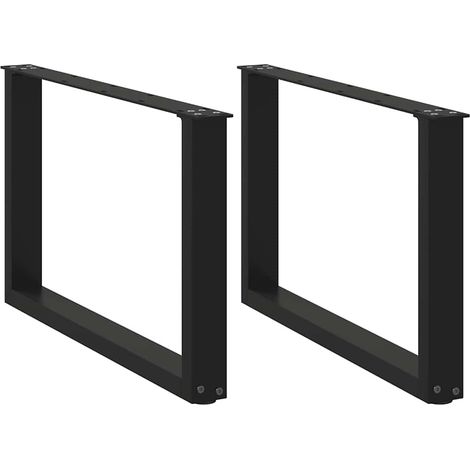 Lot de 2 pieds de table basse en U réglables 60 x 42-43 cm design moderne en acier noir (1/5)