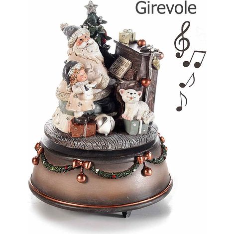 Carillon natalizio girevole in resina con Babbo Natale, 10x10x13,5 cm