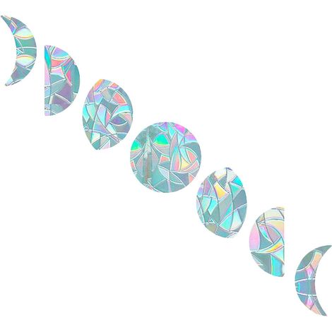 Ensemble de 7 autocollants pour vitres représentant les phases de la lune - Anti-collision, statiques, effet arc-en-ciel, décorations attrape-soleil - Vinyle prismatique non adhésif (1/5)