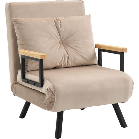 HOMCOM Poltrona Letto Imbottita con Schienale Reclinabile in 5 Posizioni Beige