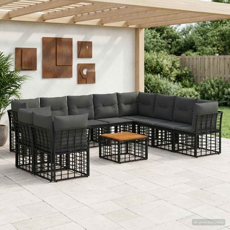 Ensemble canapé d’angle extérieur 11 pièces en poly rotin noir gris foncé - PANGIVO (1/5)