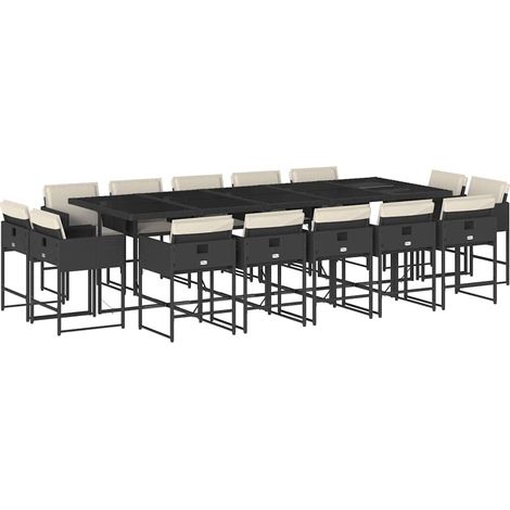 Maison Exclusive - 15-tlg. Garten-Essgruppe mit Kissen Schwarz Po