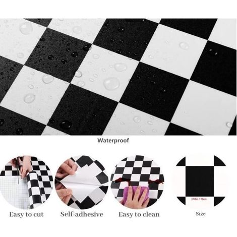 (60x300cm-couleur05)Papier Peint de carrelage auto-adhésif 60 x 300 cm PVC Style Moderne Stickers Autocollant Muraux Étanche Décoration Noir et Blanc (1/3)