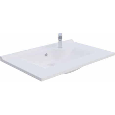Ecolands – Plan vasque rectangulaire en résine 70 cm – Dosseret 1,5 cm pour éviter les infiltrations – Vidage trop plein intégré – Fabrication européenne (1/5)