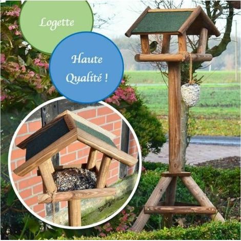Bb-Loisir – Mangeoire oiseaux extérieure en bois de pin massif – Support flexible pour nourrir les oiseaux sauvages – Protection contre l'humidité