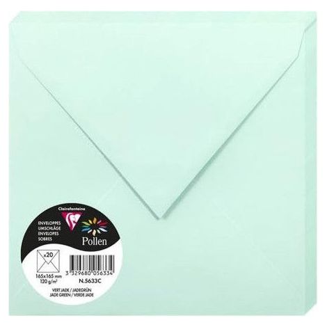 Enveloppe - CLAIREFONTAINE - Pollen - 120g - 165x165 mm - Vert jade - Pqt 20