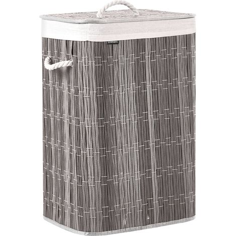 Laundry Basket Grey Fabric with Lid and Removable Liner Foldable Bathroom Handmade 72l TRANCURA