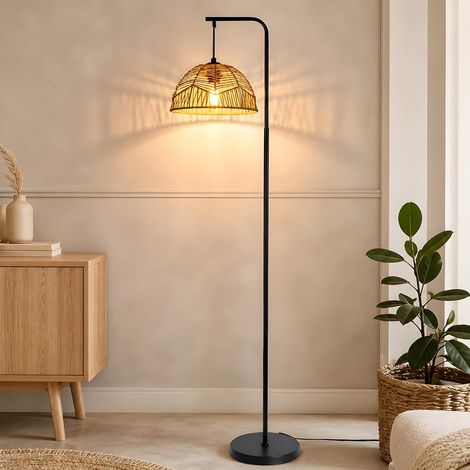 Lampadaire bohème pour salon Lampadaire avec Abat-jour en osier (1/5)