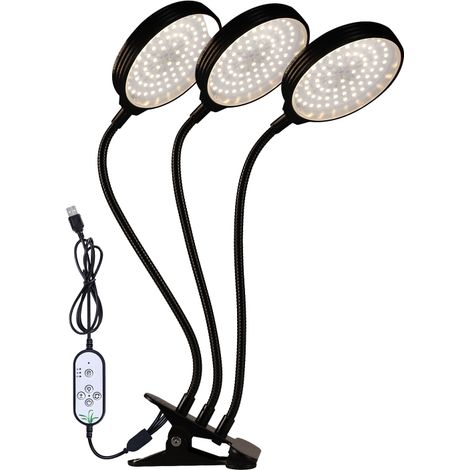 LED-Pflanzenlampe mit Vollspektrum-Weißlicht, 4/8/12-Stunden-Timer, 5 Helligkeitsstufen, Klemme, für Zimmerpflanzen-Setzlinge, sonnenähnlicher, verstellbarer Schwanenhals, USB-Anschluss