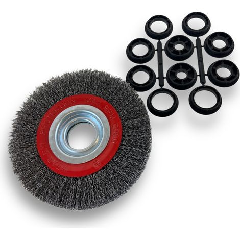 Kibros – Brosse circulaire acier Ø 150 mm – Épaisseur 2 rangs – Fil dur 0.30 mm ondulé – Alésage 32 mm – Réducteur bague 25/22/20/16/12 mm – 235152AT