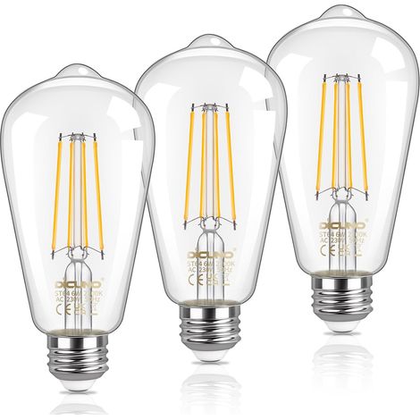 Ampoule LED E27 Filament, 6W=60W, Blanc chaud 2700K, 810lm, Lot de 3 (1/5)