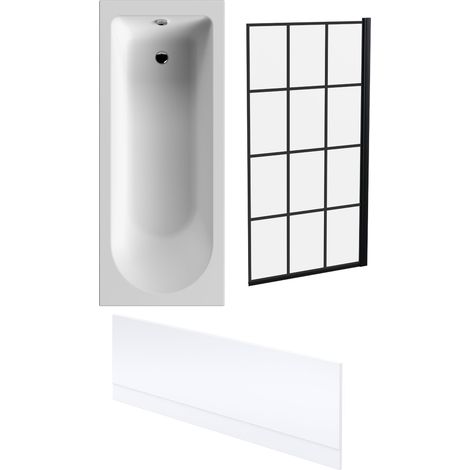 Round Single Ended 1700x700 Bath Set – Front Bath Panel. Black Square Framed Screen (1/4)