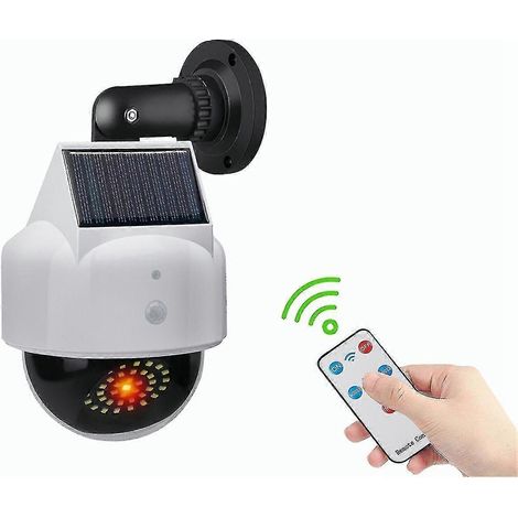 Projecteur solaire avec caméra de simulation, détecteur de mouvement, télécommande, étanche, LED, éclairage de sécurité puissant. (1/5)