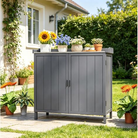 Armario de jardín 98 x 48 x 95,5 cm gris de madera de abeto y metal galvanizado HAVRYA (1/5)