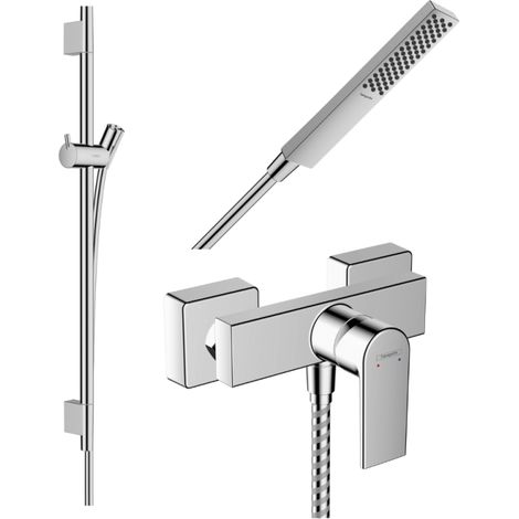 HANSGROHE Pack mezclador de ducha mecánico Vernis Shape + barra Unica S Puro + flexible + rociador Pulsify E cromado